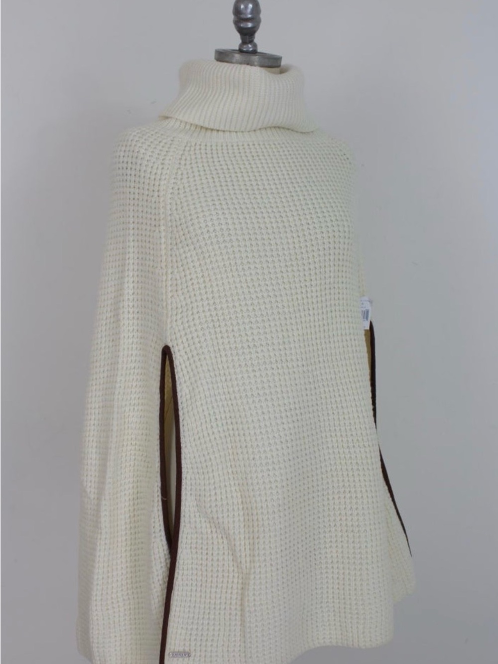 Lauren by Ralph Lauren Wool High Collar Cape Poncho Sweater - Cream